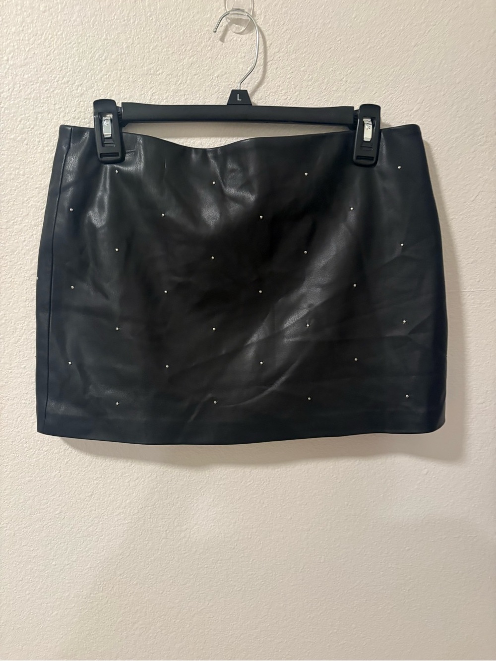 Black Faux Leather Mini Skirt with Stud Detailing